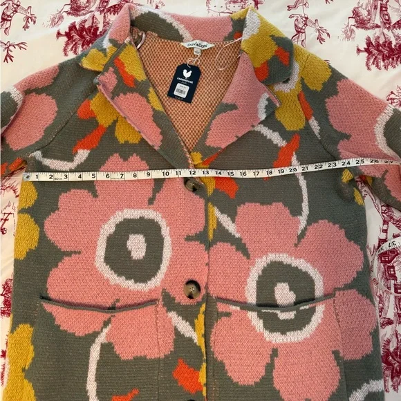 Davi & Dani NWT Hippie Bohemian Pink Floral Knit Coatigan, L - Picture 5 of 10